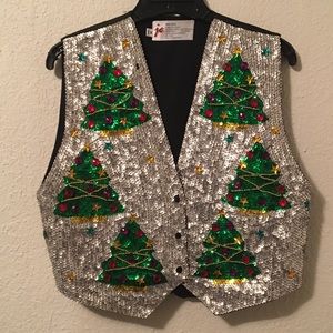 VTG JC Sequin Beaded Ugly TACKY Christmas Vest